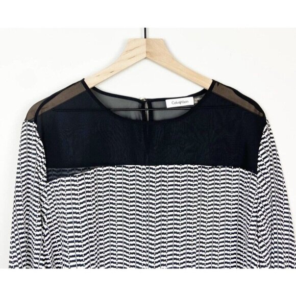 Calvin Klein Womens Silky Blouse Top Houndstooth Print Black White Sz Small - Picture 3 of 10
